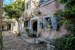 charming little village in Croatia called the istrian Toscana with stone walls and nice doors and windows