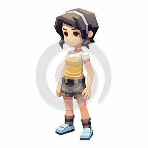 Charming Low Poly Anime Character In Pixelated Shorts photo