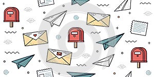 Charming Mailbox and Paper Airplanes Seamless Pattern