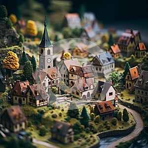 Charming Medieval Village Diorama with half-timbered houses