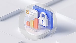 3D Finance Security Icon with Dollar Padlock and Digital Charts - Data Protection Concept (Generated by AI