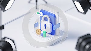 3D Finance Security Icon with Dollar Padlock and Digital Charts - Data Protection Concept (Generated by AI