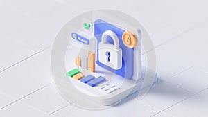 3D Finance Security Icon with Dollar Padlock and Digital Charts - Data Protection Concept (Generated by AI