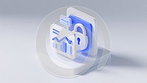 3D Finance Security Icon with Dollar Padlock and Digital Charts - Data Protection Concept (Generated by AI