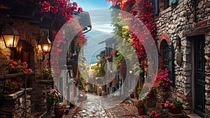 Charming narrow street in a small Italian town