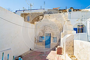 Charming old cave houses of Manolas village Therasia island Cyclades Greece