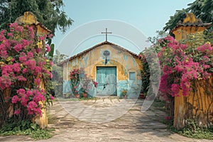 Charming Old Church with Colorful Faded Walls