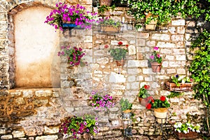 Floral streets of old towns in Italy