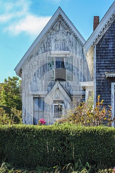 Charming old weather worn wooden cottages with Victorian bric-a-brac on Cape Cod