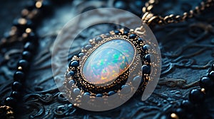Charming opal and onyx necklace with a mesmerizing opal and deep black onyx