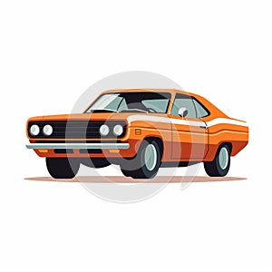 Charming Orange Plymouth Muscle Car Illustration On White Background