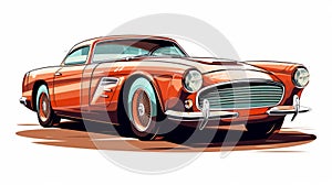 Charming Orange Vintage Car Illustration In Genndy Tartakovsky Style