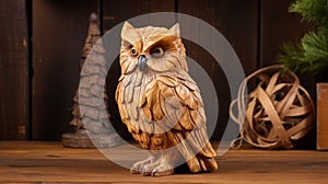 Charming Owl Statue: Detailed Wood Sculpture With Symbolic Nature Depictions
