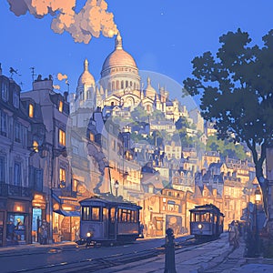 Charming Parisian Night Scene in Montmartre