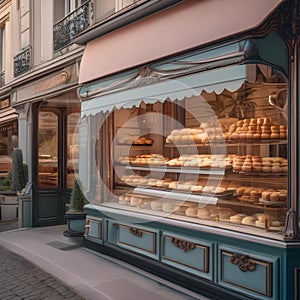 A charming Parisian patisserie with pastel colors, ornate details, and a display of decadent pastries4