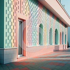 Charming pastels and lively patterns create an unforgettable facade on modern building