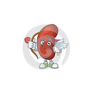 Charming picture of leaf human kidney Cupid mascot design concept with arrow and wings