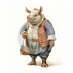 Charming Pig Character In Marc Simonetti Style With Distinctive Details