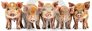 Charming piglets on white background - adorable animals for sale in farm animal theme photo