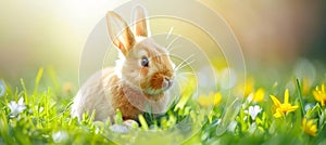 Charming rabbit leisurely lounging in the lush green grass or cozy and inviting hutch photo
