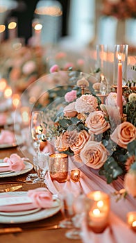 Charming reception flowers and candles create a dreamy wedding atmosphere