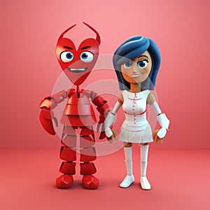 Charming Red Robot And Girl A Delightful Blend Of Medical Themes And Humor