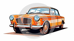 Charming Retro Illustration Of A Classic Orange Car