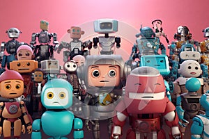 Charming Retro Mini Robots on Pastel Background - generated with AI