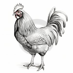 Charming Rooster Illustration In Dark Silver And White