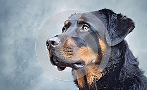Charming Rottweiler dog against a bright pastel background. Generative AI.