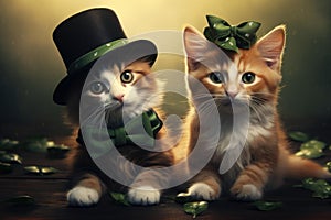 Charming Saint Patrick day cute ginger cats. Generate ai