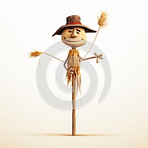Charming Scarecrow Illustration On Stick - Minimalistic 3d Design photo