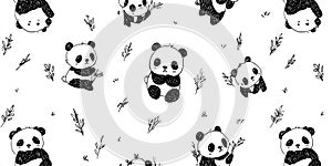 Cute Hand-Drawn Panda and Bamboo Seamless Pattern