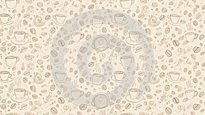 Seamless Hand-Drawn Coffee Pattern with Cups and Beans