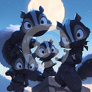 Charming Skunk Family, Ready for Adventure!