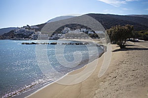 Charming small Greek island of Sikinos.  Secluded peaceful beach in a picturesque bay