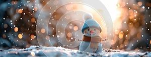 A charming snowman adorned with a cozy hat and scarf enjoys the magical ambiance. Generated image