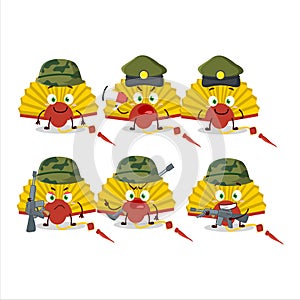 A charming soldier yellow chinese fan cartoon picture bring a gun machine
