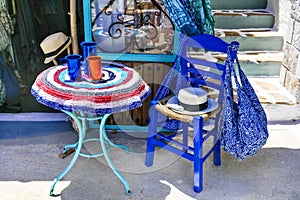 Charming souvenir shops and street bars in Greece. Amorgos island, Cyclades
