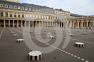 The charming square of Domaine National du Palais-Royal and the Columns of Buren at the Palais-Royalin Paris