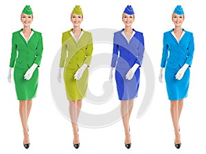 Charming Stewardess Dressed In Uniform With Color Variants.