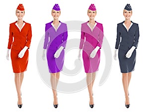 Charming Stewardess Dressed In Uniform With Color Variants.