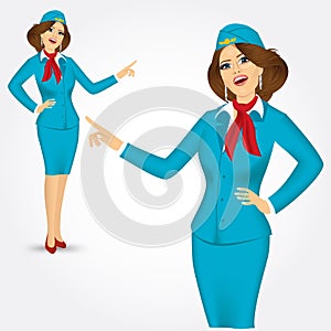 Charming stewardess pointing