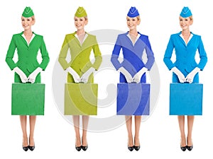 Charming Stewardess In Uniform Witn Suitcase. Color Variants