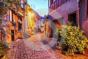 Charming street in Eguisheim, Alsace, France