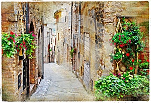 Charming streets of medieval towns, Spello ,Italy.