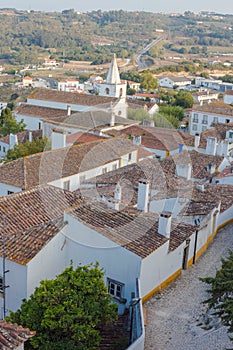 Charming streets of old town Obidos in Portugal