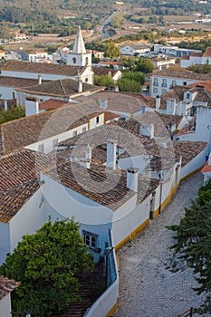 Charming streets of old town Obidos in Portugal