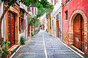 Charming streets of old town in Rethymno. Crete island, Greece