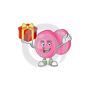 Charming streptococcus pyogenes mascot design has a red box of gift